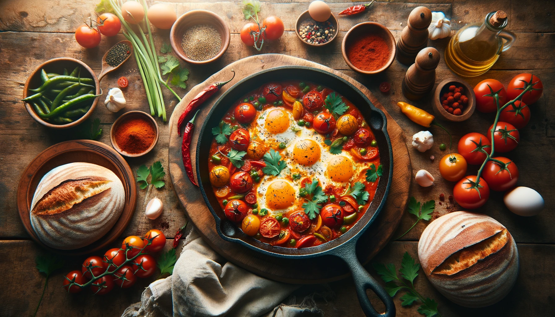 Shakshuka Gepocheerde Eieren in een Pittige Tomaten  Saus
