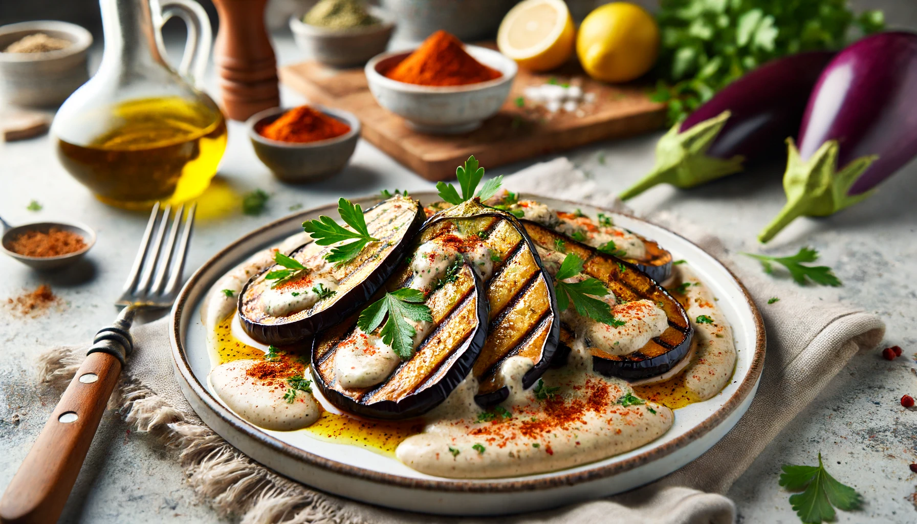 Gegrilde Aubergine met Tahinisaus