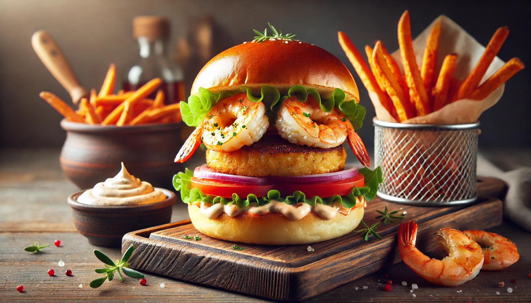 Cajun Shrimp Burger: Een Zeevruchtenburger met een Pittige Cajun Kruidenmix en een Remouladesaus
