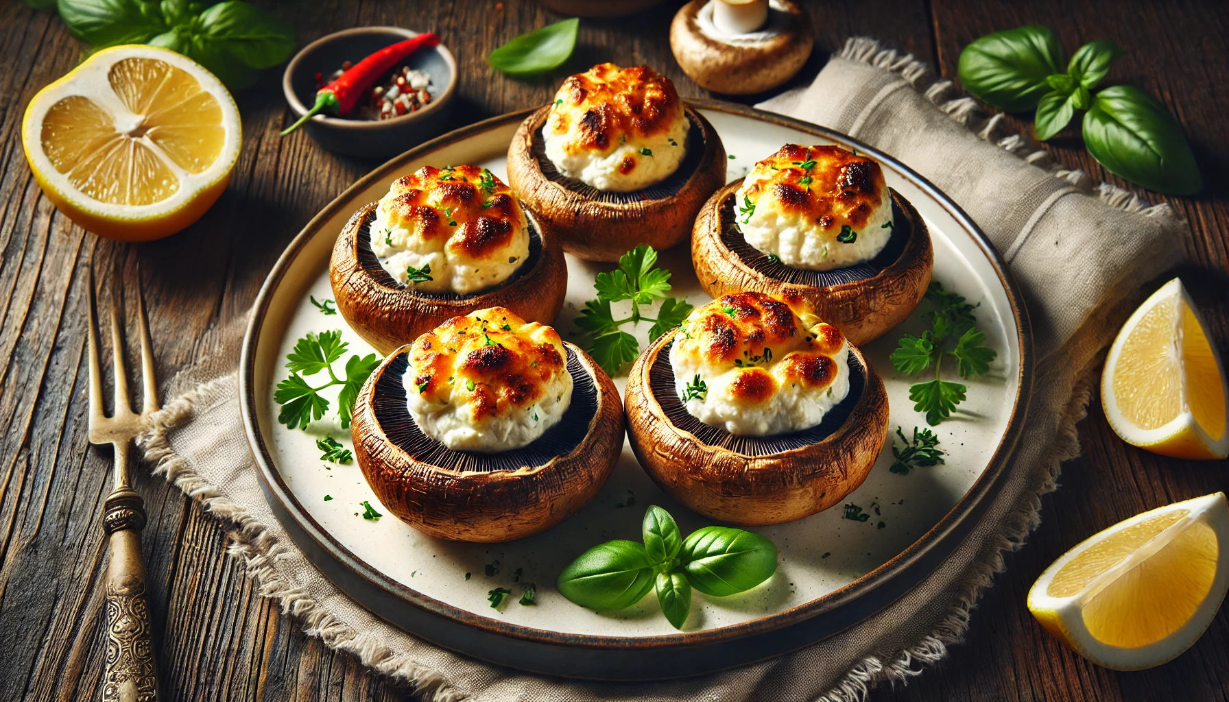 Gegrilde Paddenstoelen Gevuld met Ricotta: Een Smaakvolle Vegetarische Delicatesse