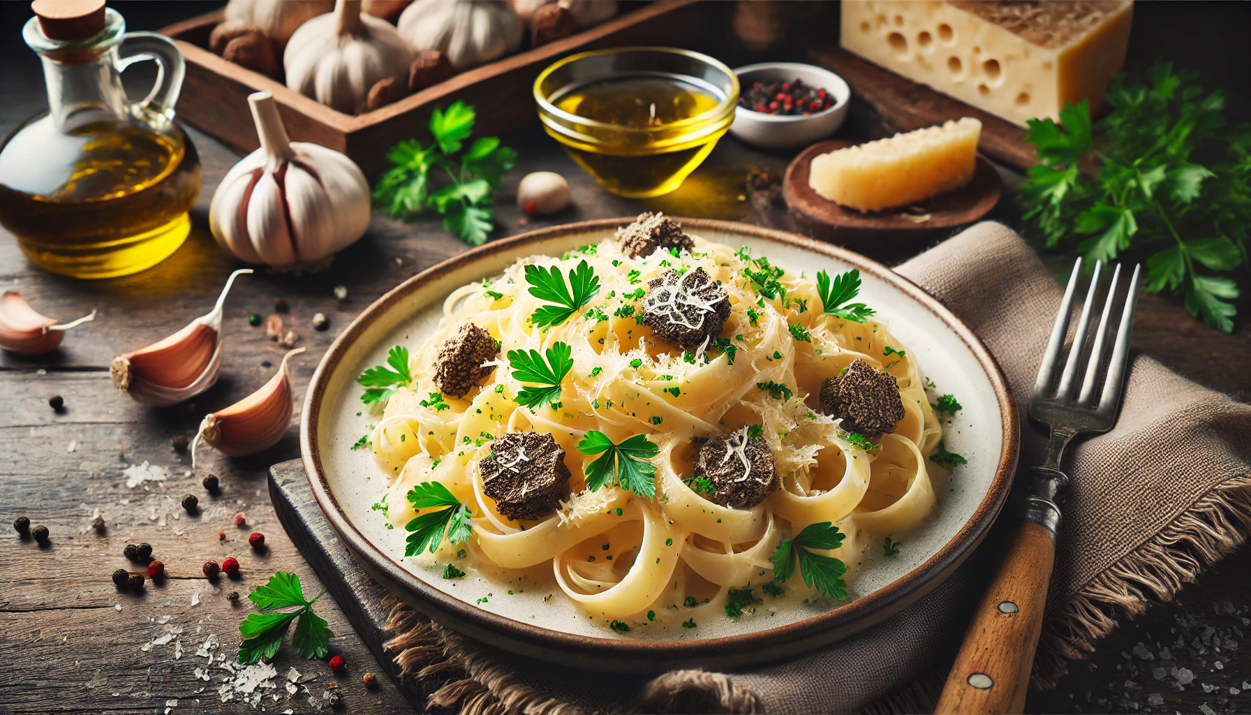 Tagliatelle met Umami Zwarte Knoflook en Luxe Truffelolie