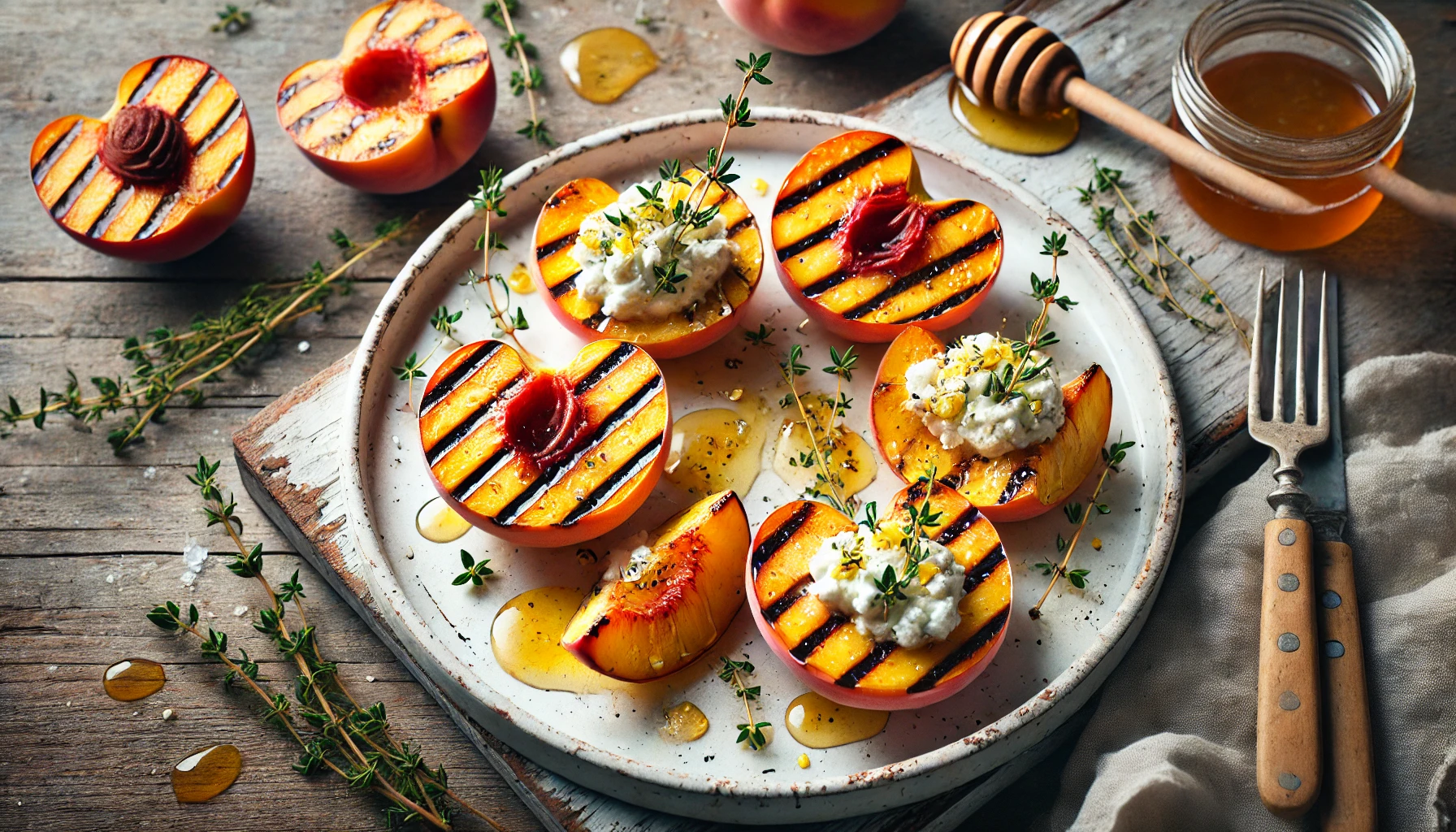 Gegrilde Perziken met Honing en Tijm Ricotta