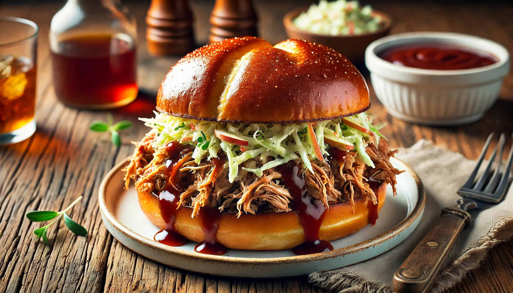 Pulled Pork met Appel-Koolsla op een Brioche Broodje