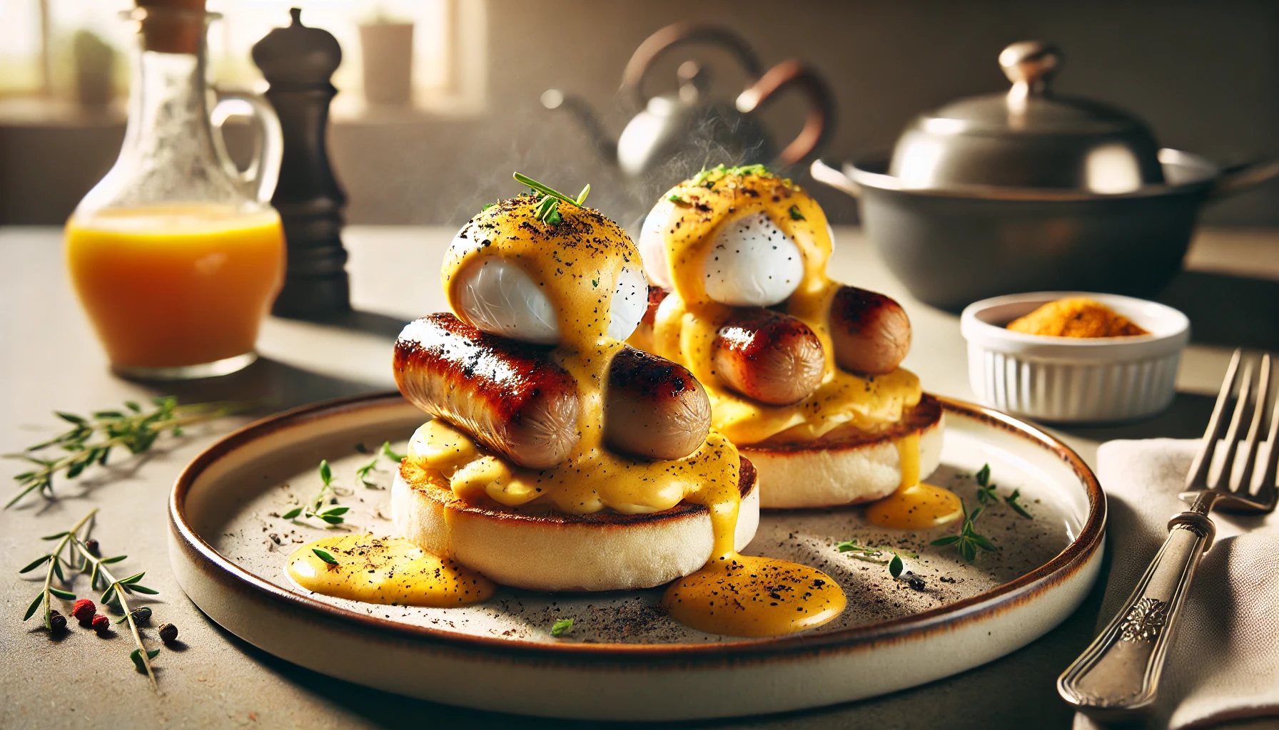 Eggs Benedict met Braadworst