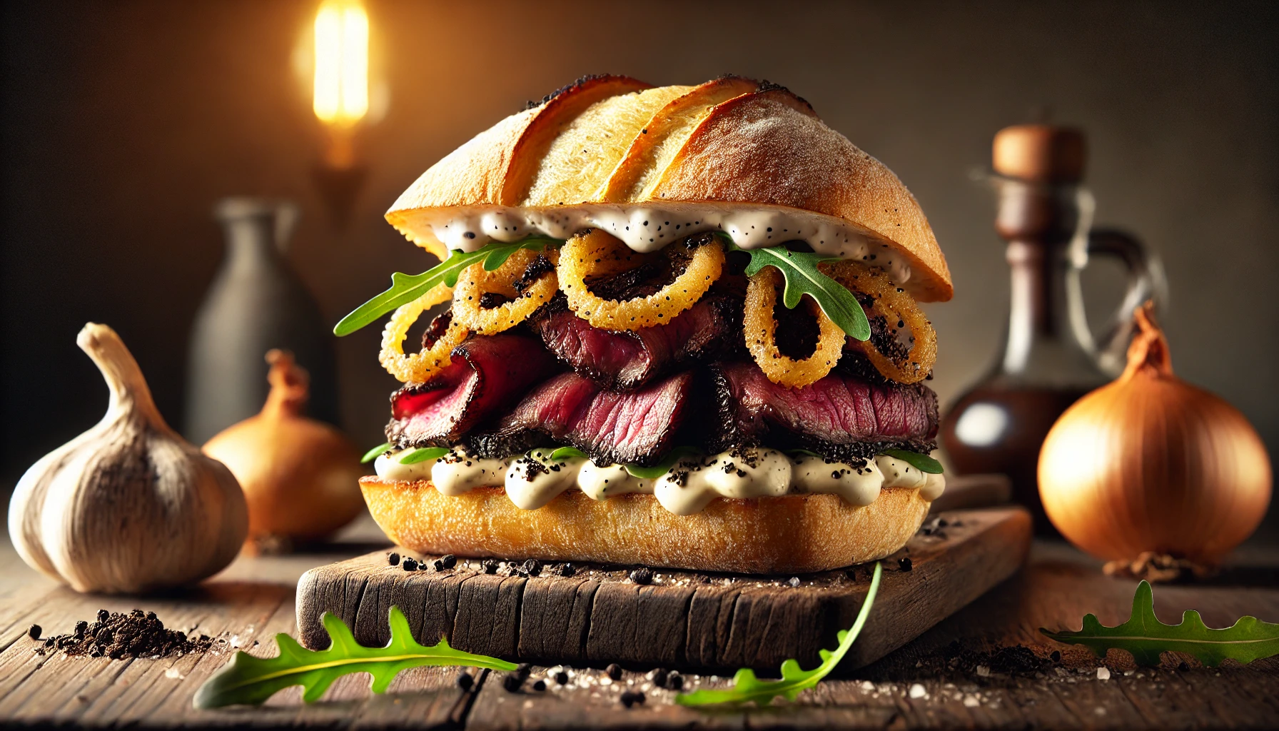 Wagyu-Rundvlees Sandwich: Gekarameliseerde Ui en Truffelmayo