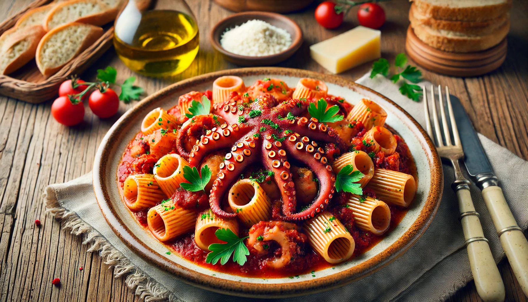 Mezze Maniche al Ragù di Polpo – Pasta met Octopus