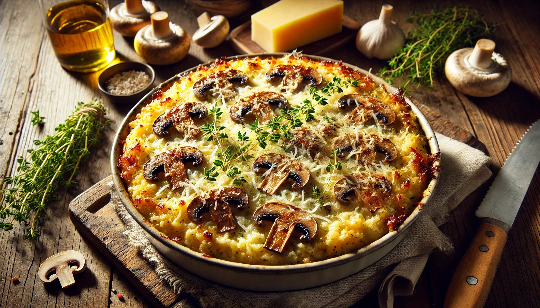 Risotto Ovenschotel met Paddenstoelen en Parmezaan