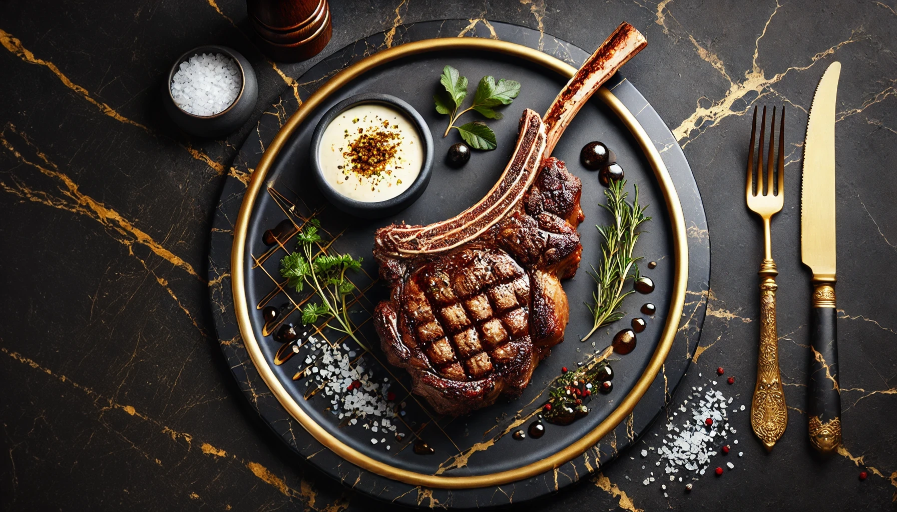 Gegrilde Ribeye Tomahawk en Geserveerd met een Bearnaisesaus