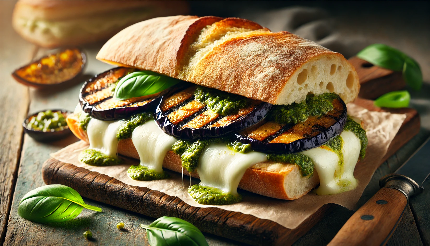 Aubergine en Mozzarella Sandwich Geroosterd met Pesto