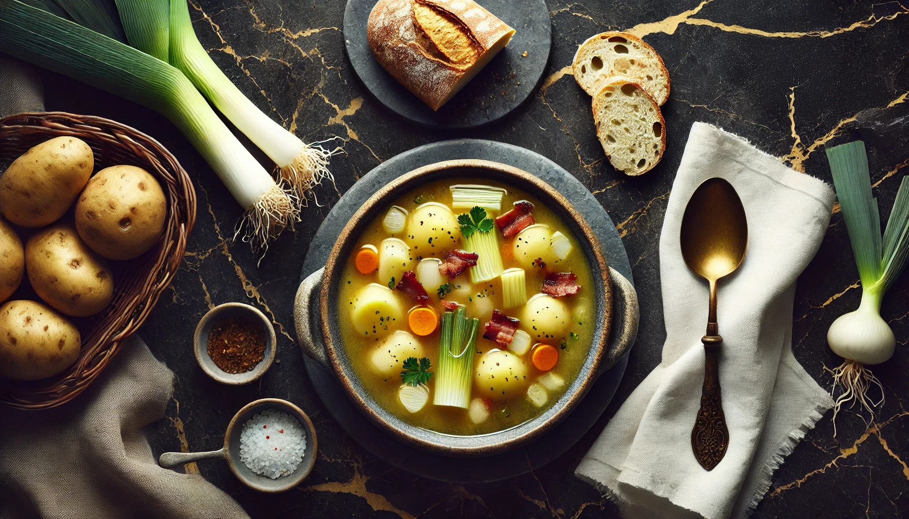 Duitse Aardappelsoep (Kartoffelsuppe) met Spek en Prei