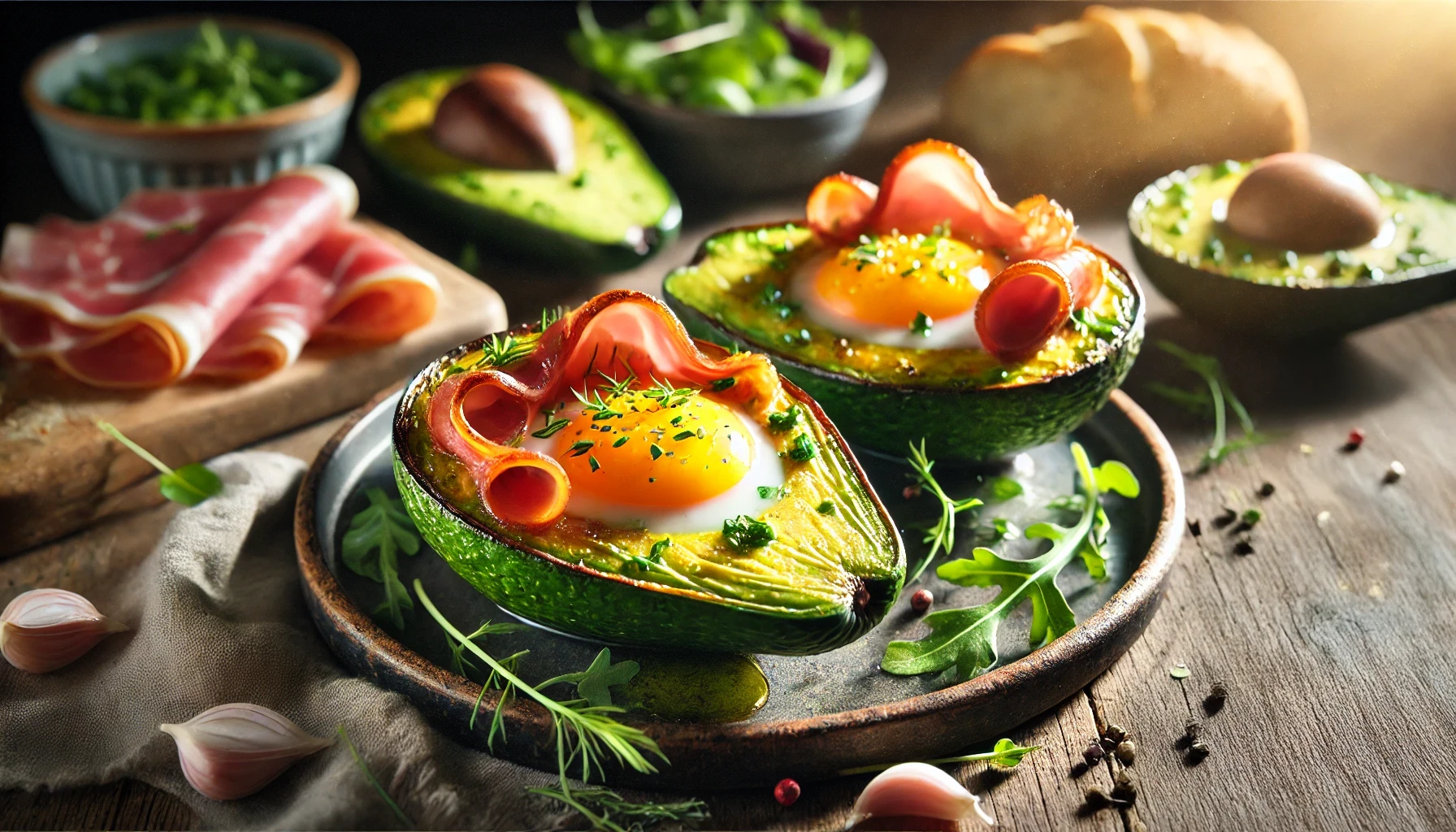 Avocado met Ei uit de Oven en Rauwe Ham