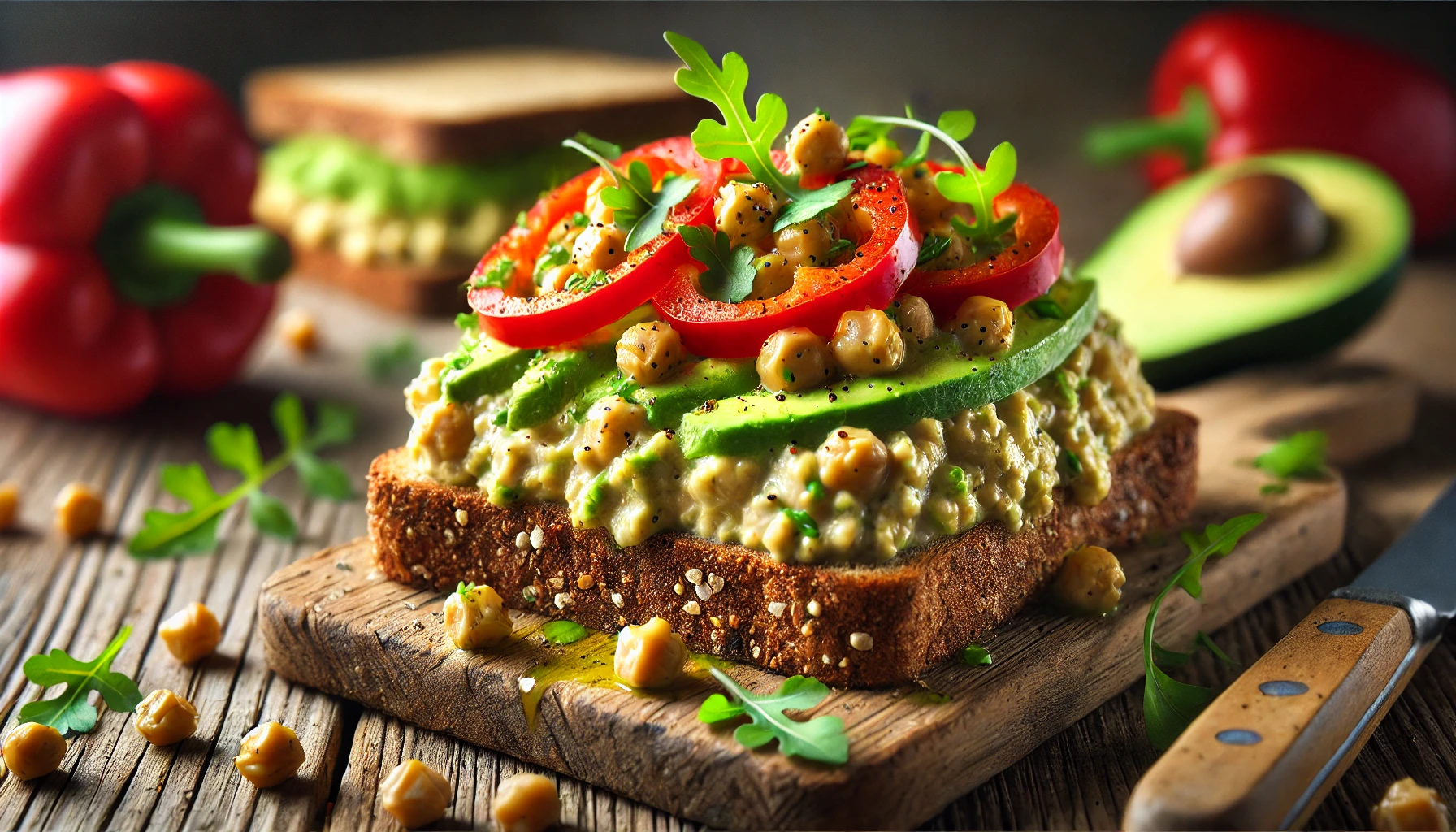 Smashed Kikkererwt-Avocado Sandwich met Paprika