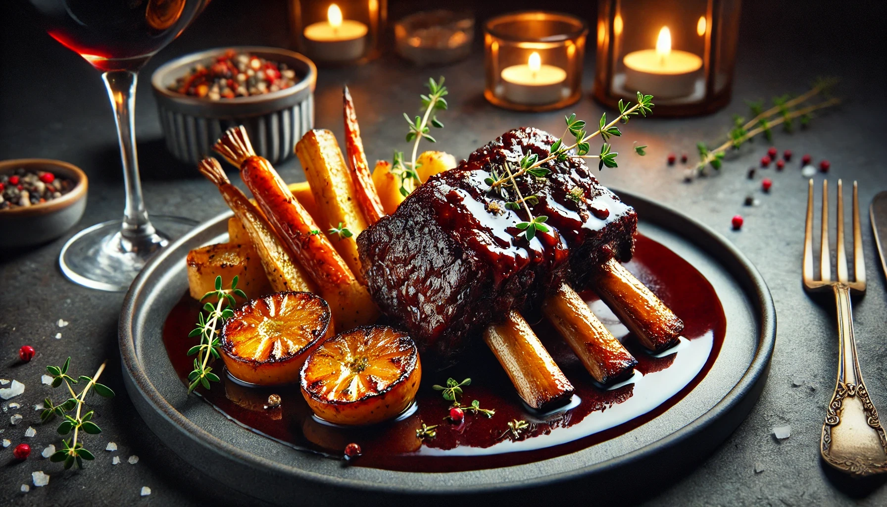 Slow-Cooked Beef Short Ribs in Rijke Portsaus Luxe Kerstgerecht