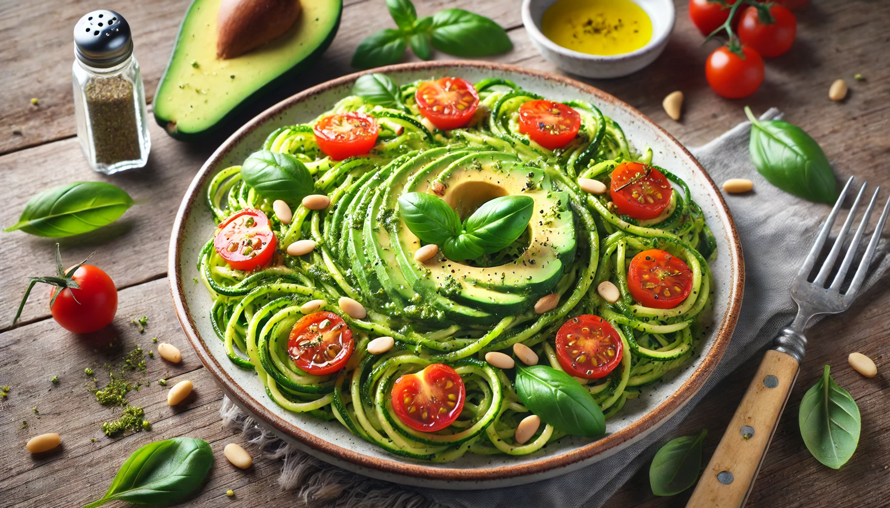 Pesto Courgette Noedels met Avocado: Een Lichte, Koolhydraatarme Maaltijd