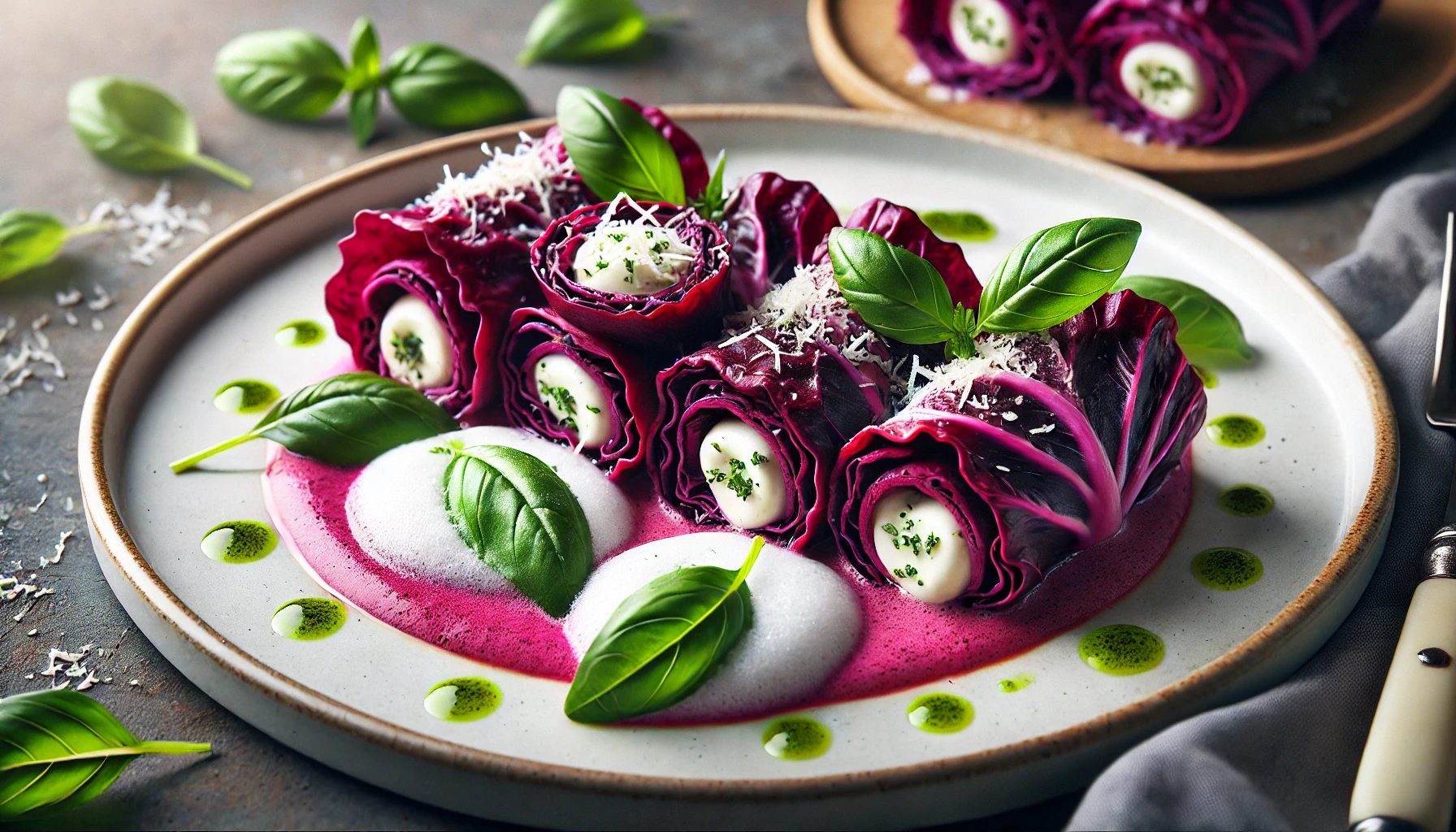 Rode Kool Cannelloni gevuld met Ricotta, Parmezaan