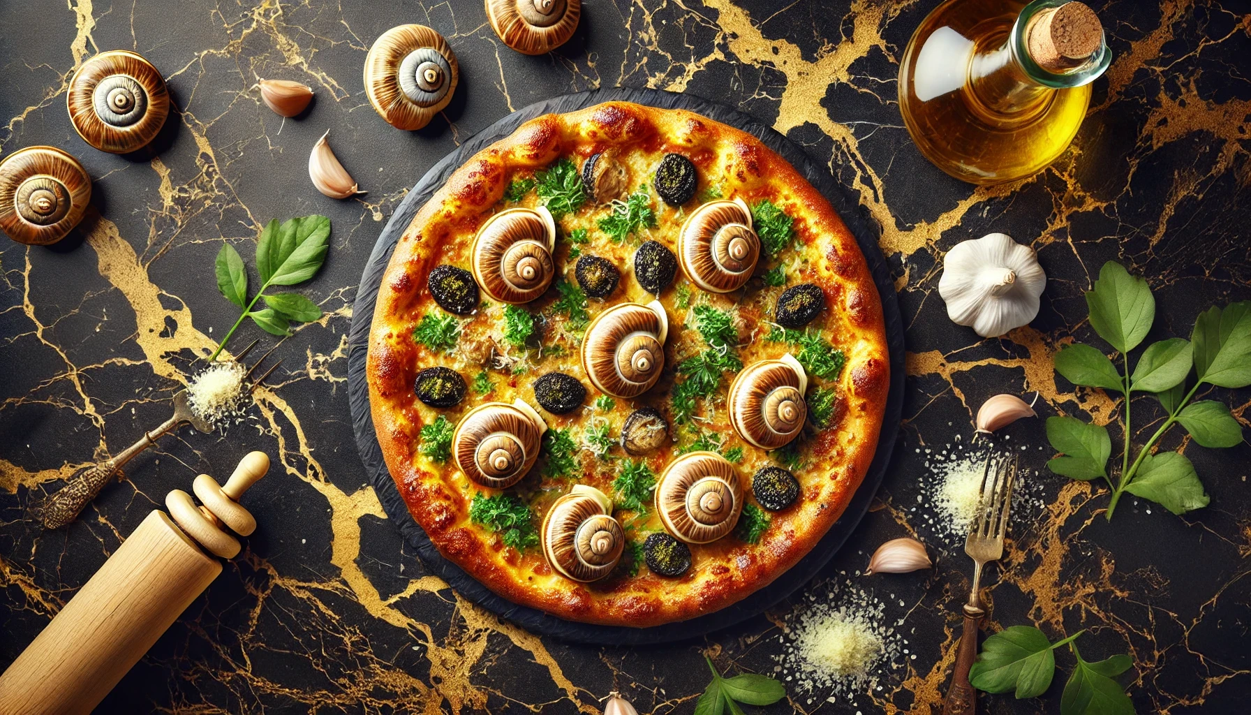 Pizza met Escargots en Knoflookboter met Truffel en Citroenzest