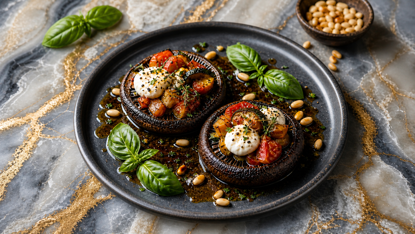 Gevulde portobello geitenkaas met ratatouille