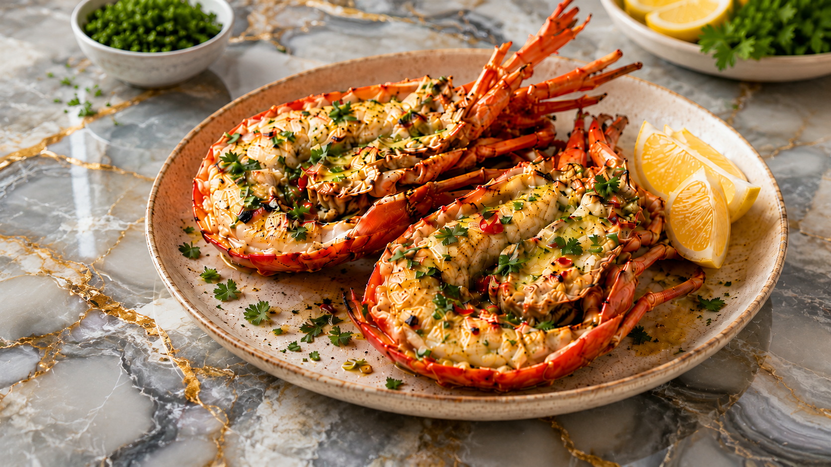 Gegrilde halve kreeft met knoflook-kruidenboter